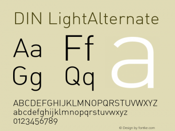 DIN LightAlternate Macromedia Fontographer 4.1 06-01-2000 Font Sample