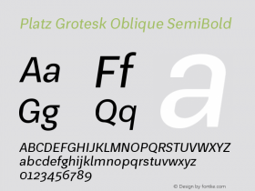 Platz Grotesk Oblique SemiBold Version 1.000;PS 001.000;hotconv 1.0.88;makeotf.lib2.5.64775图片样张