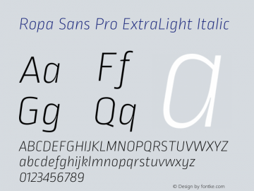 RopaSansPro-ExtraLightItalic Version 1.001; build 0008图片样张