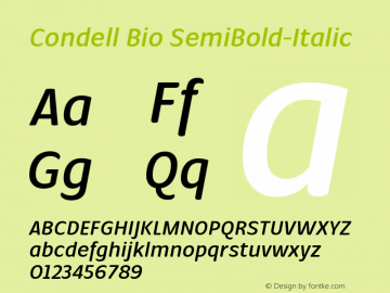 Condell Bio SemiBold-Italic Version 1.000;PS 001.000;hotconv 1.0.88;makeotf.lib2.5.64775图片样张