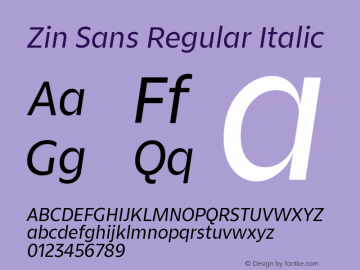 ZinSans-RegularItalic Version 1.000 | wf-rip DC20171105图片样张