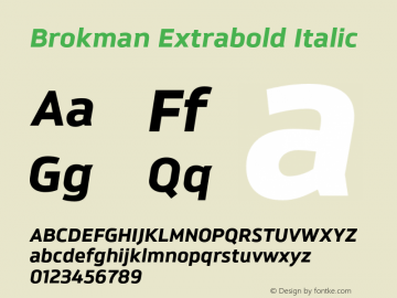 Brokman Extrabold Italic Version 1.002;PS 001.002;hotconv 1.0.70;makeotf.lib2.5.58329图片样张