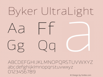 Byker UltraLight Version 1.000;PS 001.000;hotconv 1.0.70;makeotf.lib2.5.58329图片样张