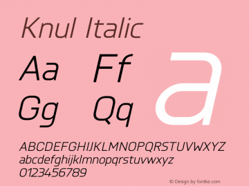 Knul-Italic Version 1.001;PS 001.001;hotconv 1.0.56;makeotf.lib2.0.21325图片样张