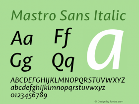 Mastro Sans Italic Version 1.000;PS 001.000;hotconv 1.0.88;makeotf.lib2.5.64775图片样张
