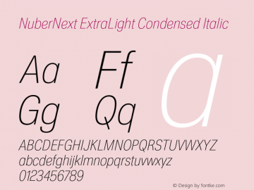 NuberNext ExtraLight Condensed Italic Version 001.002 February 2020图片样张