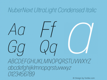 NuberNext UltraLight Condensed Italic Version 001.002 February 2020图片样张