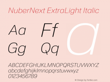 NuberNext ExtraLight Italic Version 001.002 February 2020图片样张