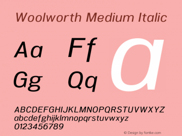 Woolworth Medium Italic Version 1.000;PS 002.000;hotconv 1.0.70;makeotf.lib2.5.58329图片样张
