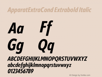ApparatExtraCond Extrabold Italic Version 1.000;hotconv 1.0.109;makeotfexe 2.5.65596图片样张