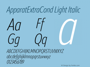 ApparatExtraCond Light Italic Version 1.000;hotconv 1.0.109;makeotfexe 2.5.65596图片样张