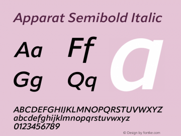 Apparat Semibold Italic Version 1.000;hotconv 1.0.109;makeotfexe 2.5.65596图片样张