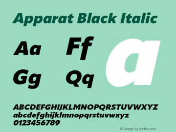 Apparat Black Italic Version 1.000;hotconv 1.0.109;makeotfexe 2.5.65596图片样张