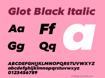 Glot Black Italic Version 1.000;PS 001.000;hotconv 1.0.88;makeotf.lib2.5.64775图片样张