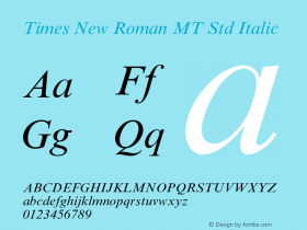 TimesNewRomanMTStd-Italic Version 2.020;PS 002.000;hotconv 1.0.50;makeotf.lib2.0.16970图片样张