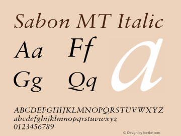 Sabon MT Italic 001.003 Font Sample
