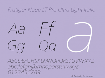 Frutiger Neue LT Pro UltLt Italic Version 1.00图片样张