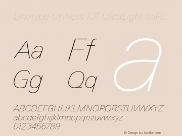 Linotype Univers 131 Ultra Light Italic Version 1.31图片样张