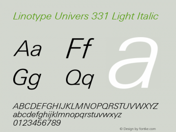 Linotype Univers 331 Light Italic Version 1.31图片样张