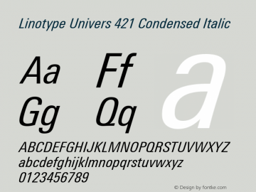 Linotype Univers 421 Condensed Italic Version 1.31图片样张
