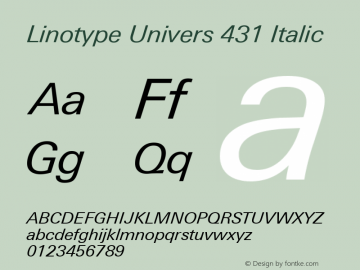 Linotype Univers 431 Regular Italic Version 1.31图片样张