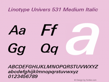 Linotype Univers 531 Medium Italic Version 1.31图片样张