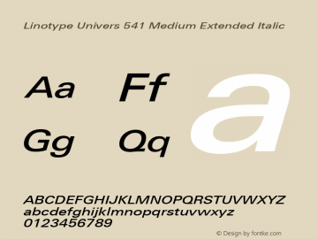 Linotype Univers 541 Medium Extended Italic Version 1.31图片样张