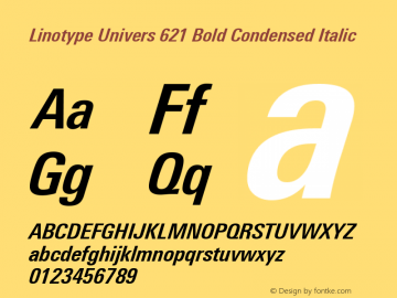 Linotype Univers 621 Bold Condensed Italic Version 1.31图片样张