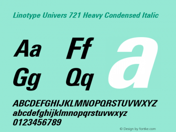 Linotype Univers 721 Heavy Condensed Italic Version 1.31图片样张