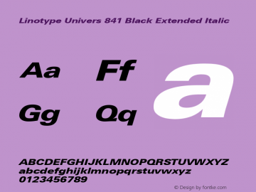 Linotype Univers 841 Black Extended Italic Version 1.31图片样张