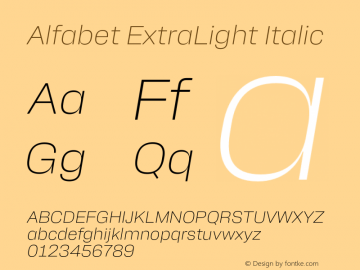 Alfabet ExtraLight Italic Version 2.000;hotconv 1.0.109;makeotfexe 2.5.65596图片样张