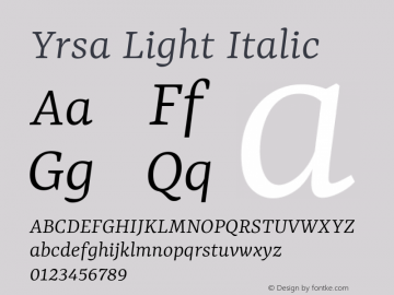 Yrsa Light Italic Version 2.004; ttfautohint (v1.8.3)图片样张