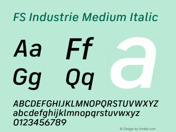 FS Industrie Medium Italic Version 1.03;PS 001.002;hotconv 1.0.88;makeotf.lib2.5.64775图片样张