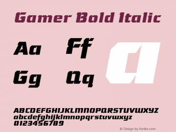 Gamer Bold Italic 1.000 2004 Font Sample