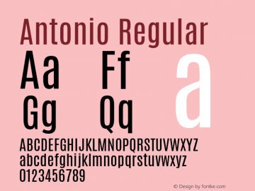 Antonio Regular Version 1 ; ttfautohint (v0.94.20-1c74) -l 8 -r 50 -G 200 -x 0 -w 