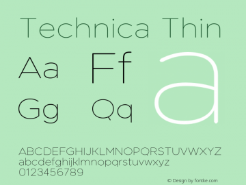 Technica-Thin Version 1.000;hotconv 1.0.109;makeotfexe 2.5.65596图片样张