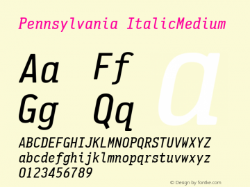 Pennsylvania ItalicMedium Version 1.00 Font Sample
