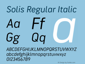 Solis Regular Italic Version 1.000;PS 1.0;hotconv 1.0.88;makeotf.lib2.5.647800图片样张