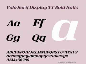 Velo Serif Display TT Bold Italic Version 1.100;PS Version 1.001;PS 1.1;hotconv 1.;hotconv 1.0.73;makeotf.lib2.5.5900图片样张