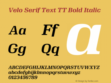 Velo Serif Text TT Bold Italic Version 1.100;PS Version 1.001;PS 1.1;hotconv 1.;hotconv 1.0.73;makeotf.lib2.5.5900图片样张