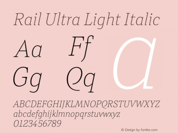 Rail-UltraLightItalic Version 2.001图片样张