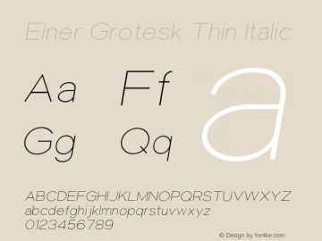 Einer Grotesk Thin Italic Version 1.000;hotconv 1.0.109;makeotfexe 2.5.65596图片样张