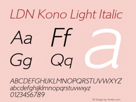 LDN Kono Light Italic Version 1.001;PS 001.001;hotconv 1.0.88;makeotf.lib2.5.64775图片样张