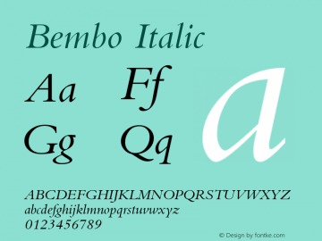 Bembo Italic Version 2.0 - June 27, 1995图片样张