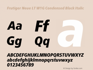 Frutiger Neue LT W1G Cn Medium Bold Italic Version 1.20图片样张
