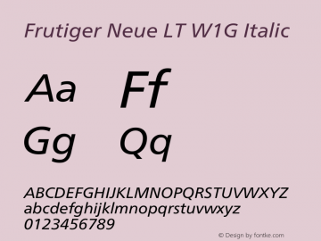 Frutiger Neue LT W1G Italic Version 1.20图片样张