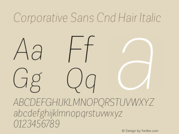 Corporative Sans Cnd Hair Italic Version 1.000;PS 001.000;hotconv 1.0.88;makeotf.lib2.5.64775图片样张