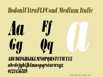 BodoniUltraFLFCond Medium Italic 1.0 Font Sample