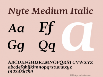 Nyte Medium Italic Version 1.030;PS 001.030;hotconv 1.0.70;makeotf.lib2.5.58329图片样张