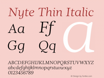 Nyte Thin Italic Version 1.030;PS 001.030;hotconv 1.0.70;makeotf.lib2.5.58329图片样张